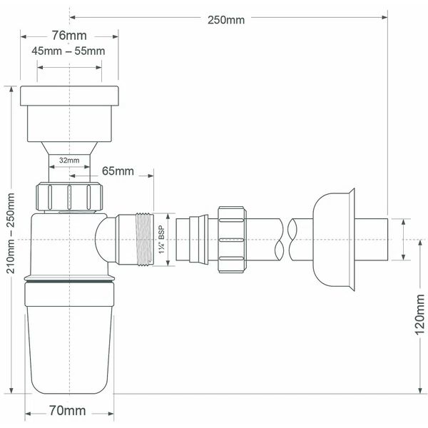 Сифон для писсуара McAlpine 1 1/4х32 мм с отводом с соединением 32 мм (HC2P)