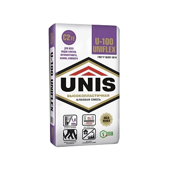 Клей для плитки/ керамоганита/ камня Unis Uniflex U-200 белый (класс С2ТЕ) 25 кг