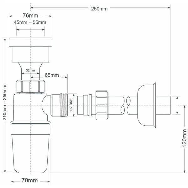 Сифон для писсуара McAlpine 1 1/4х32 мм с отводом с соединением 32 мм (HC2P)
